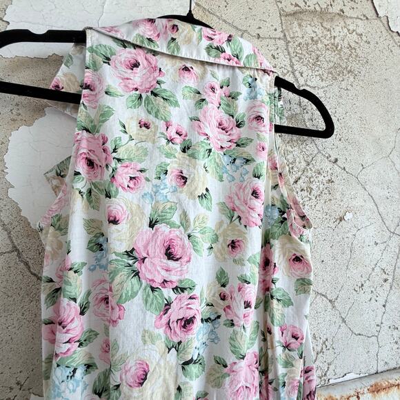 Vintage 1950s Pink Dress Floral Sleeveless Midi Collared V Neck A Line Cotton S - Picture 6 of 7